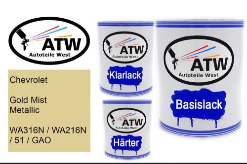 Chevrolet, Gold Mist Metallic, WA316N / WA216N / 51 / GAO: 1L Lackdose + 1L Klarlack + 500ml Härter - Set, von ATW Autoteile West.